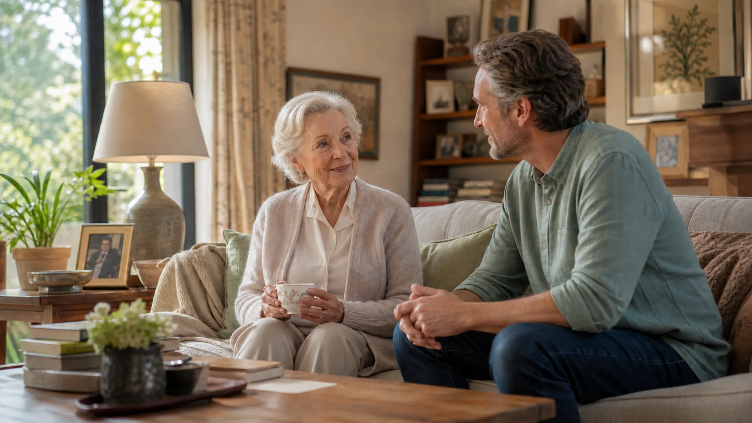 A patient at home with a family member alongside, where a sample is self- or caregiver-collected